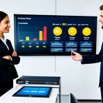 A professional business team, including diverse men and women in modest business suits, gathered around a large, modern digital screen in a high-tech office. The screen prominently displays graphics illustrating "Bestseller" product badges, glowing 5-star customer ratings, and dynamic sales charts. In the foreground, a sleek, generic product package sits on a desk, clearly labeled with a "Limited Edition" tag and a small, subtle countdown timer. The scene is brightly lit with professional studio lighting, emphasizing innovation and collaboration. The subjects exhibit perfect anatomy, correct proportions, natural poses, well-formed hands, proper finger count, and natural body proportions. The image is safe for work, appropriate content, fully clothed, and professional.