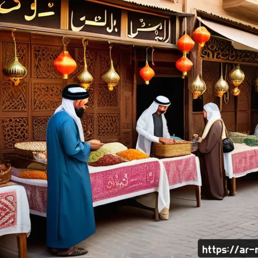 행동경제학과 가격 심리학 - A vibrant Middle Eastern marketplace scene during a festive occasion such as Eid or a wedding celebr...