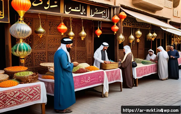 행동경제학과 가격 심리학 - A vibrant Middle Eastern marketplace scene during a festive occasion such as Eid or a wedding celebr...