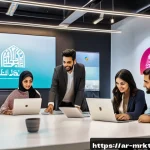 Home 22 행동경제학적 광고 효과 분석 방법 - A vibrant modern marketing office scene set in a Middle Eastern context, featuring a diverse group o...