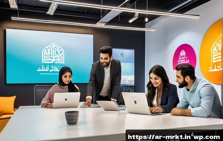 행동경제학적 광고 효과 분석 방법 - A vibrant modern marketing office scene set in a Middle Eastern context, featuring a diverse group o...