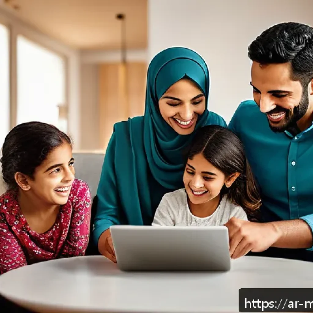 행동경제학과 브랜드 혁신의 연계 - A warm, inviting Middle Eastern family scene in a modern living room, showing a diverse Arab family ...