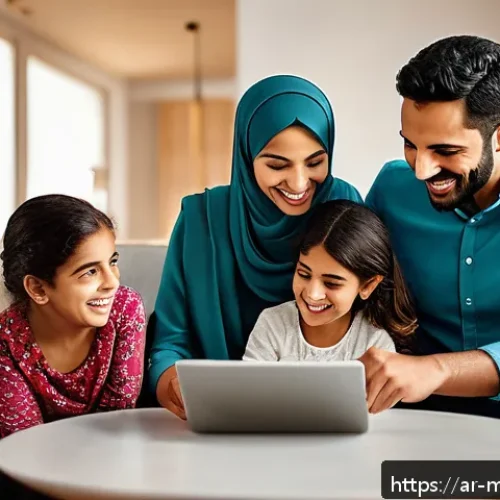 Home 33 행동경제학과 브랜드 혁신의 연계 - A warm, inviting Middle Eastern family scene in a modern living room, showing a diverse Arab family ...