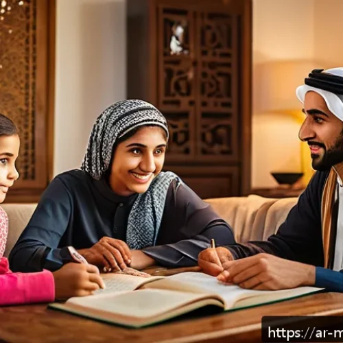 Home 32 행동경제학과 스토리텔링의 관계 - A warm, inspiring scene of a Middle Eastern family gathered around a table in a cozy living room, li...