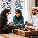 Home 18 행동경제학적 소비자 리서치 기법 - A warm, inviting Middle Eastern family scene set in a modern living room decorated with traditional ...